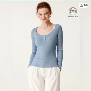 OGL CashSoft Heart Collar Button Long Sleeve Brami Top medium EUC